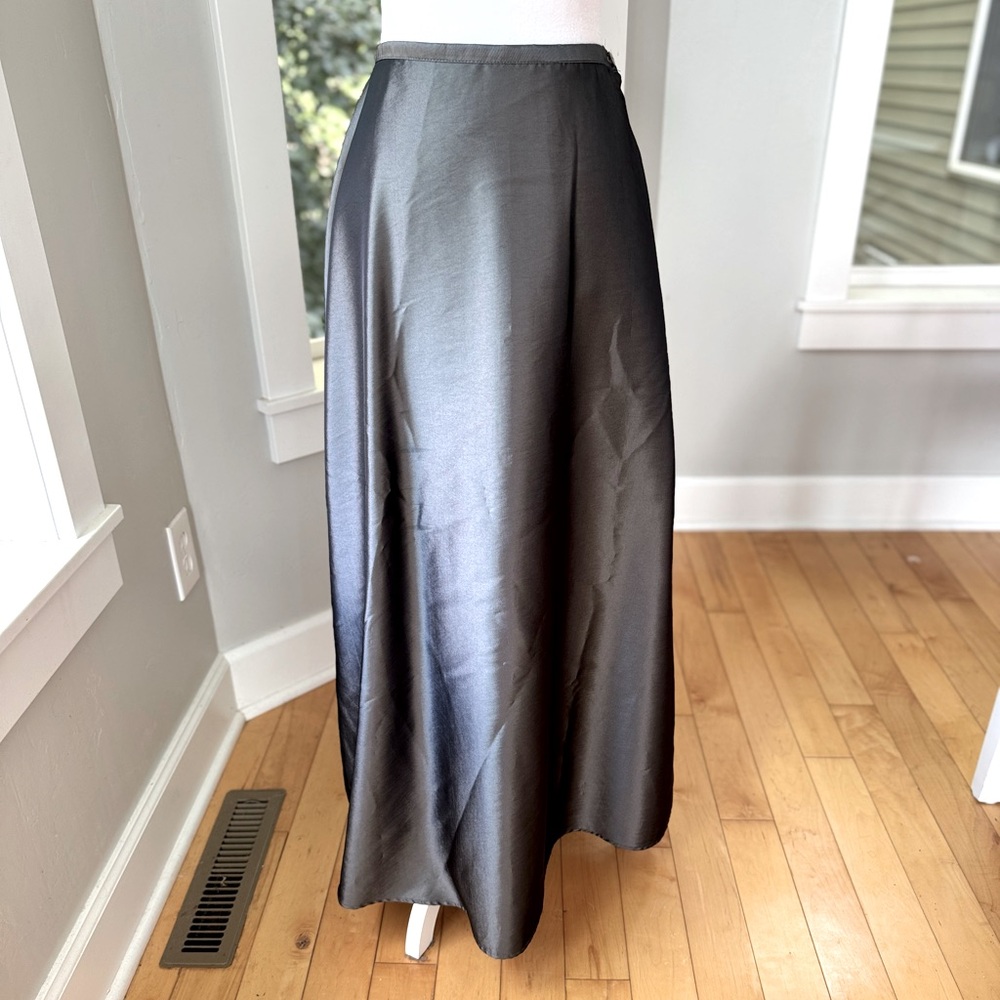 Vintage 90s Notations Petites Dark Gray Satin Maxi Skirt Size Medium